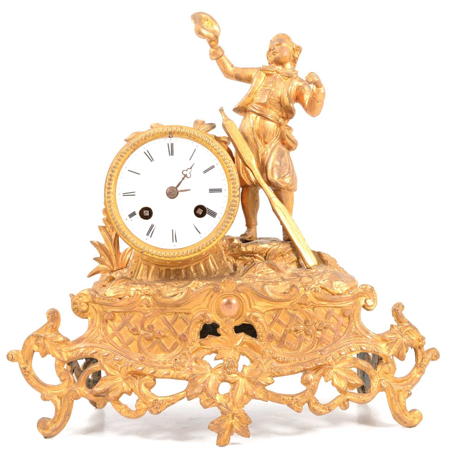 French gilt spelter mantel clock,