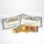 Collection of 1960s USA share certificates, and collection of early 20th century German banknotes.
