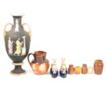 Victorian earthenware amphora-shape vase, etc