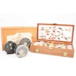 Three fly fishing reels and quantity of fly tying equipment and flies