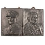 Two metal portrait plaques,