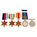 Medals - Four WW2 medals, and a General Service Medal with bars.