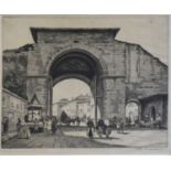 After Jan Daum, Italian gateway, etching and near Swanbourne Station, watercolour,