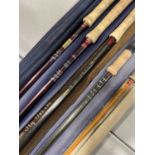 Two Hardy Graphite salmon fishing rods, and other rods
