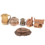 Studio Pottery jugs, covered tureen, and model stoneware houses