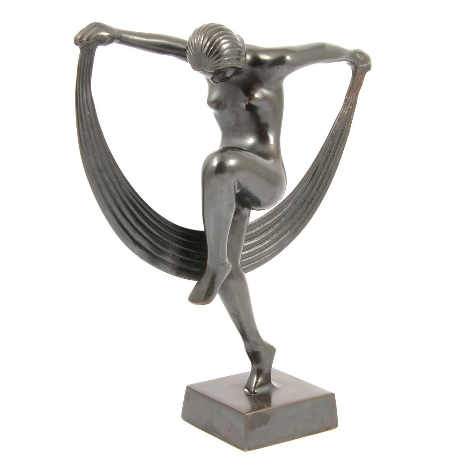 Modern bronzed metal figure of an Art Deco dancer,