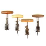 Four Continental spring barrel corkscrews,