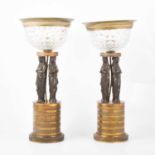 Pair of bronze and brass table lamps,