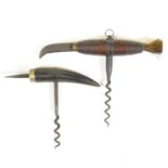 Two 19th Century simple direct pull corkscrews,