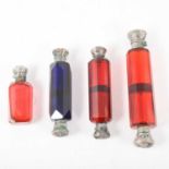 Four Victorian glass scent bottles, three doubled ended,