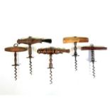 Five simple direct pull corkscrews with buttons,
