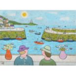 § Joan Gillchrest, Ladies looking out over a harbour, (Mousehole),