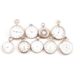 Nine silver, white metal and other metal pocket watches.