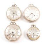 Four silver pocket watches.