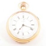 An 18 carat yellow gold open face pocket watch.