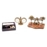 Desk clock and barometer and postal scales, seal set,