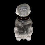 Early 20th century novelty frosted glass inkwell modelled as a Terrier with a cane