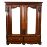 Edwardian walnut mirror door wardrobe,