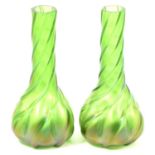 Pair of Loetz style green glass vases