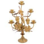 French gilt metal five light candelabra