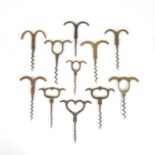 Eleven simple direct pull corkscrews,