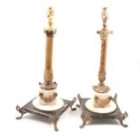 Two marble and gilt brass table lamps,