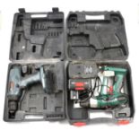 Assorted power tools, cased sets, aeroplane tow bar and cover