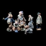 Six Lladro clown figures