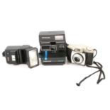 Box of vintage cameras including a Paillard Bolex P1 Zoom Reflex Cinecam, etc