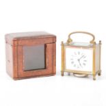 French brass carriage clock, leather case,