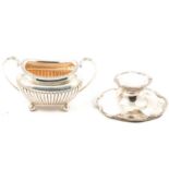 Silver sugar bowl and a silver inkwell,