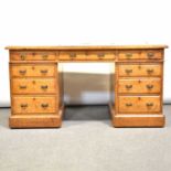 Victorian oak twin pedestal desk,
