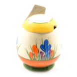 Clarice Cliff, a 'Crocus' pattern daffodil preserve pot and cover