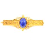 Mid 19th century Etruscan revival lapis lazuli bar brooch.