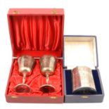 Commemorative pair of silver goblets, and a silver box and cover