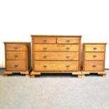 Oak chest of drawers and two matching bedside sets of drawers,