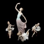 Four Lladro and Nao ballet figurines.