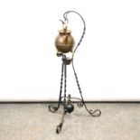 Arts & Crafts Benham & Froud kettle on wrought iron stand, designed by Dr Christopher Dresser