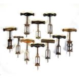 Three spring split frame corkscrews and seven spring corkscrews;