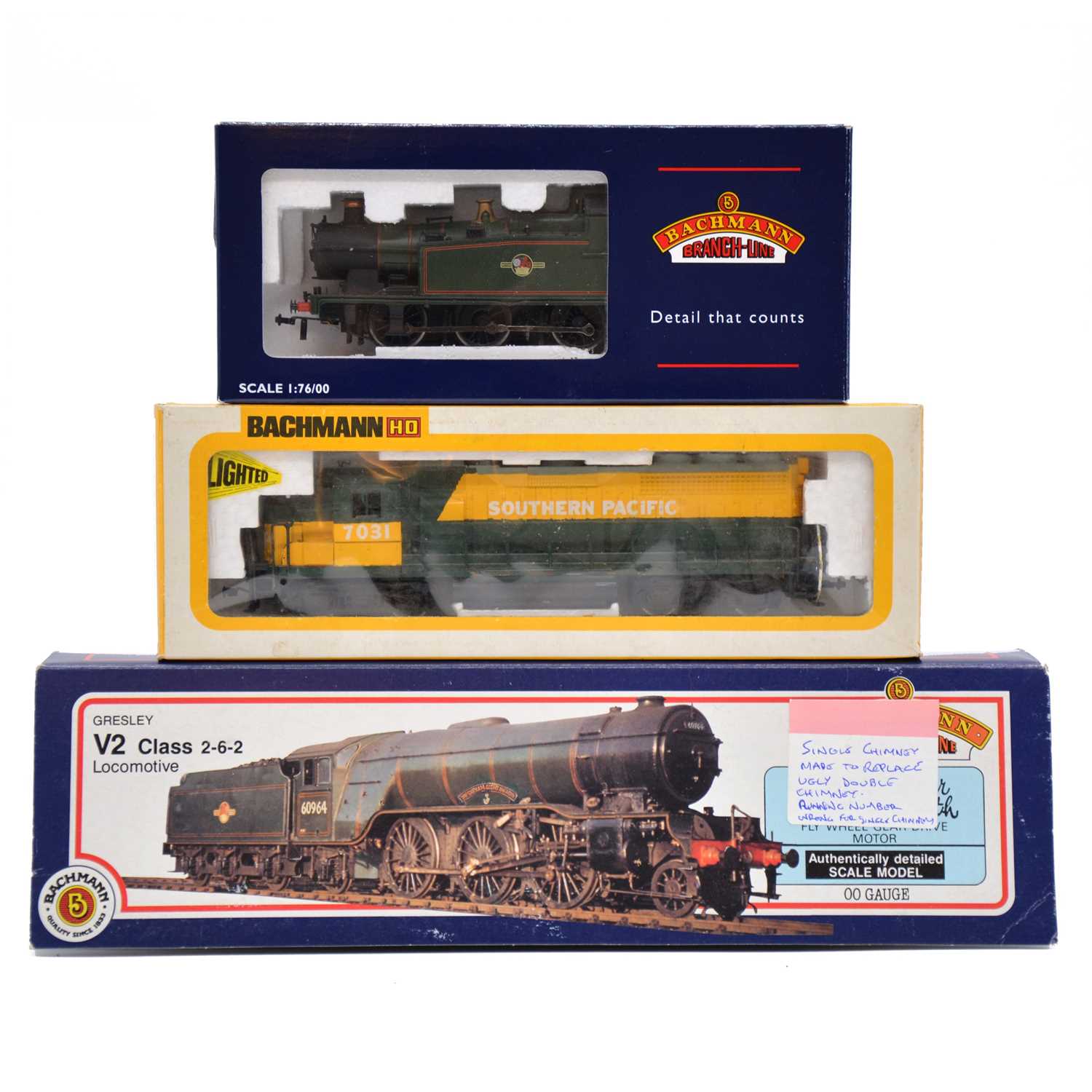 Three Bachmann OO and HO gauge locomotives, boxed