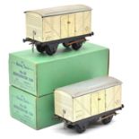 Tow Hornby O gauge model railway wagons, boxed.