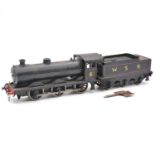 A scratch-built O gauge locomotive and tender, clockwork