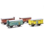 Four ETS O gauge model railway wagons