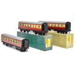 Three Bassett-Lowke O gauge model railway BR passenger coaches