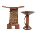 Eastern wooden headrest, 25cm, and a painted wooden stand.