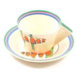Clarice Cliff, a Solomon's Seal pattern conical teacup and saucer