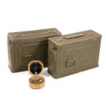 Two US Army ammunitions cases, and a reproduction Stanley brass folding compass