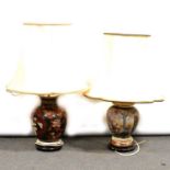 Two modern Japanese vase table lamps, with shades,