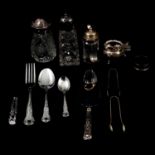 Canteen of plated cutlery, and small quantity of silver mounted cruets, etc