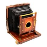 Vintage mahogany and brass plate camera,